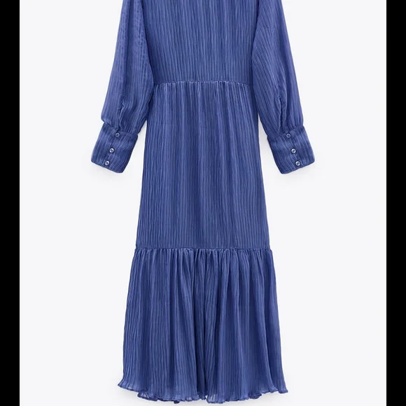 Zara Blue Pleated Maxi Dress - Picture 3 of 5